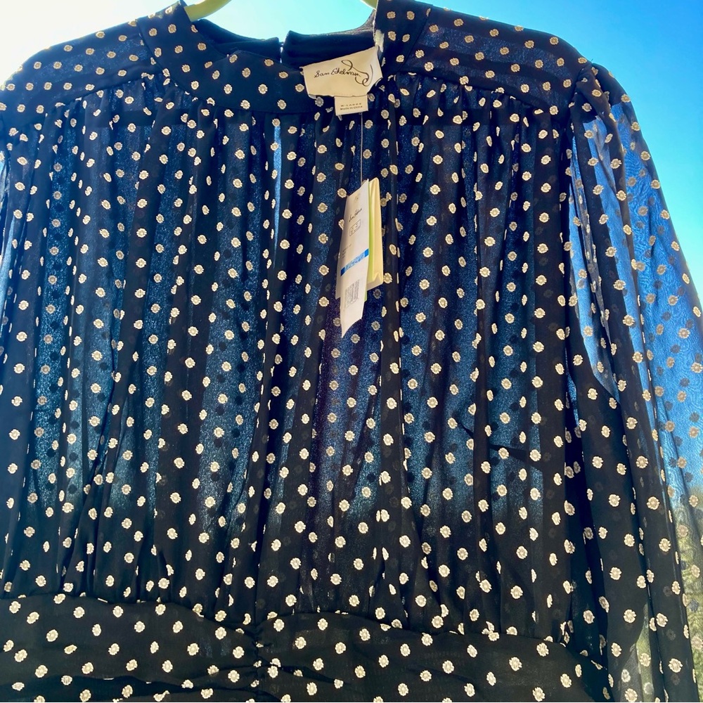 DRESS Sam Edelman Black Sheer Polka Dot/Wedding guest/SIZE: XL NWT